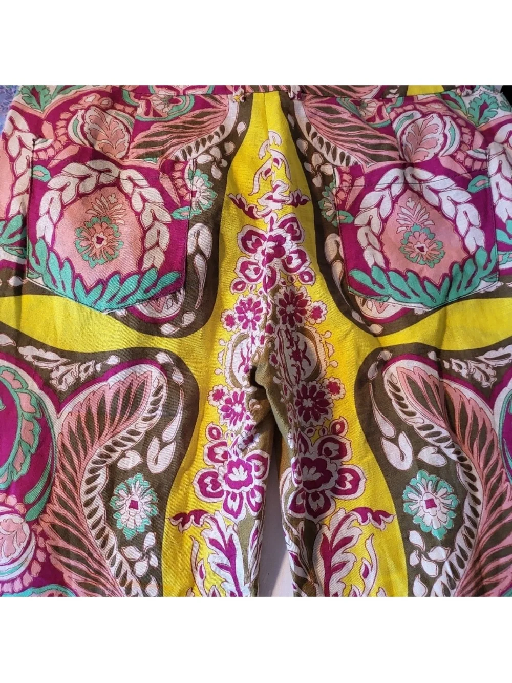 Zara Multicolor boho maximalist print linen blend pants XL